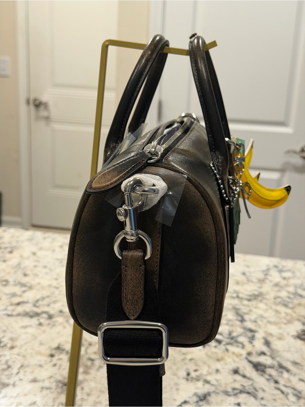 Coach Black Leather Satchel with Yellow Banana and Green Leaf Charms - Picture 5 of 7